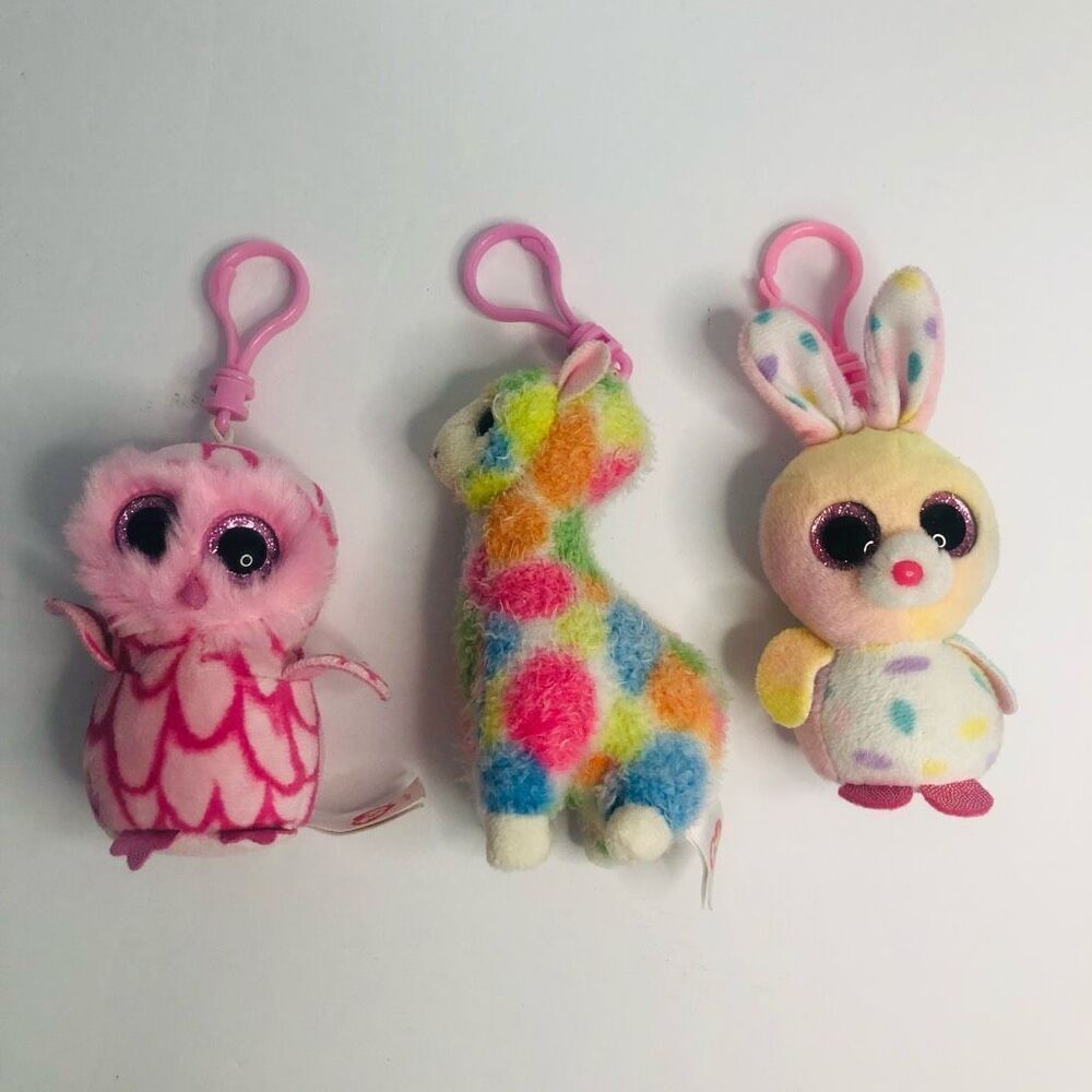 ty beanie‎ boos clip on keychains pinky the owl and lola the llama swirls rabbit